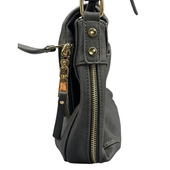 Miztique Black Vegan Leather Messenger Hobo Saddle Bag Crossbody Purse - Picture 5 of 16